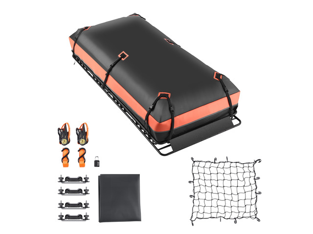 VEVOR Roof Rack Basket, 84 x 39 x 4.1 in, Universal Rooftop Cargo Carrier with 7.9 x 3.9 x 10.2 in Cargo Bag, Net, Ratchet Straps, 250 lbs Max Load...