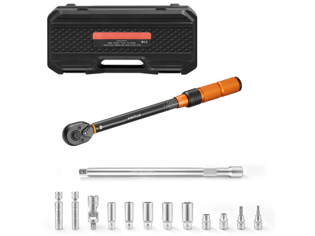 VEVOR Torque Wrench 3/8-inch Drive Click Torque Wrench Dual Scale Readings, 5-45 lbf-ft / 6.8-61.2 N. m, ±3% High Precision, with Spark Plug...