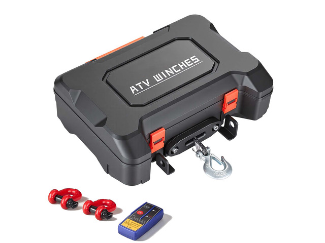 VEVOR Portable Winch, 4500 lbs 12V DC Electric Winch with Synthetic Rope, Wireless & Wired Remotes, Box-Style Recovery Kit with Fairlead, Clevis...