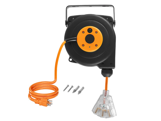VEVOR Retractable Extension Cord Reel 25FT Heavy Duty 14AWG/3C SJTOW Orange, for Ceiling/Wall Mount, 13A Circuit Breaker, Automatic Retractable...