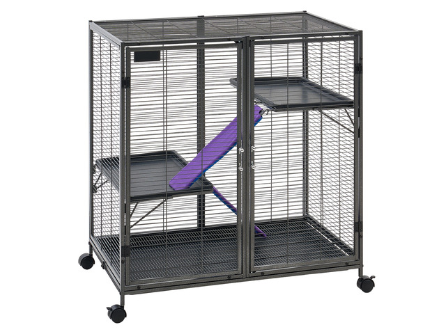 VEVOR Metal Small Animal Cage 37.8'H 3-Tier Rolling Ferret Cage On Wheels, 0.55' Wire Spacing Large Cages with Ramps, Platform, Tray & Doors for...