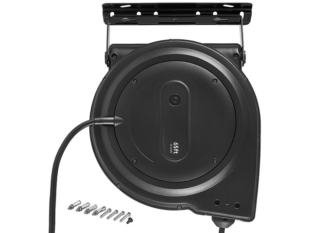 VEVOR Retractable Extension Cord Reel 65FT Heavy Duty 12AWG/3C SJTOW Black, for Ceiling/Wall Mount, 15A Circuit Breaker, Automatic Retractable...