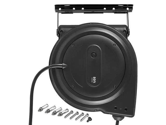 VEVOR Retractable Extension Cord Reel 80FT Heavy Duty 12AWG/3C SJTOW Black, for Ceiling/Wall Mount, 15A Circuit Breaker, Automatic Retractable...