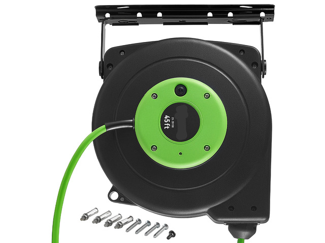 VEVOR Retractable Extension Cord Reel 45FT Heavy Duty 12AWG/3C SJTOW Green, for Ceiling/Wall Mount, 15A Circuit Breaker, Automatic Retractable...