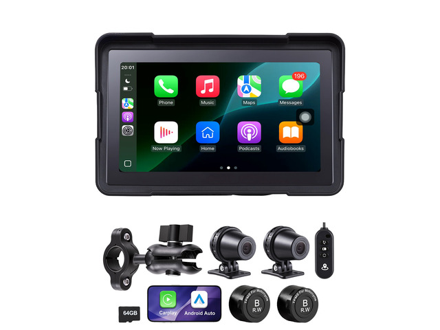 VEVOR 7 Inch Wireless Motorcycle Carplay with Apple Carplay & Android Auto, HD Touchscreen GPS Navigation System with Dual Cameras & Bluetooth,...
