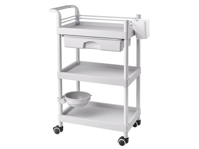 VEVOR Medical Cart Three-Tier Medical Trolley Cart with Drawer 110.23 lbs, for Clinic, Hospital, Beauty Salon, Lab, with Storage Bin and Waste...