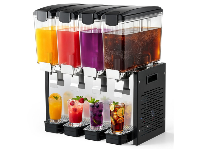 VEVOR Commercial Beverage Dispenser 4 Tanks 10 L / 10.6 QT Per Tank, Stainless Steel Juice Dispenser, Ice Tea Drink Machine with 45 to 54 Cooling...
