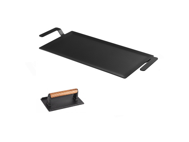VEVOR Carbon Steel Griddle 20x10 in Flat Top Pre-Seasoned Plate Handle, for BBQ Eggs Burgers, Non-Stick, Portable Rectangular Family Cookware with...