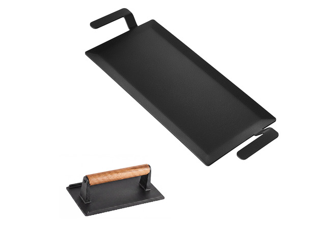 VEVOR Carbon Steel Griddle 17x9 in Flat Top Pre-Seasoned Plate Handle, for BBQ Eggs Burgers, Non-Stick, Portable Rectangular Family Cookware with...