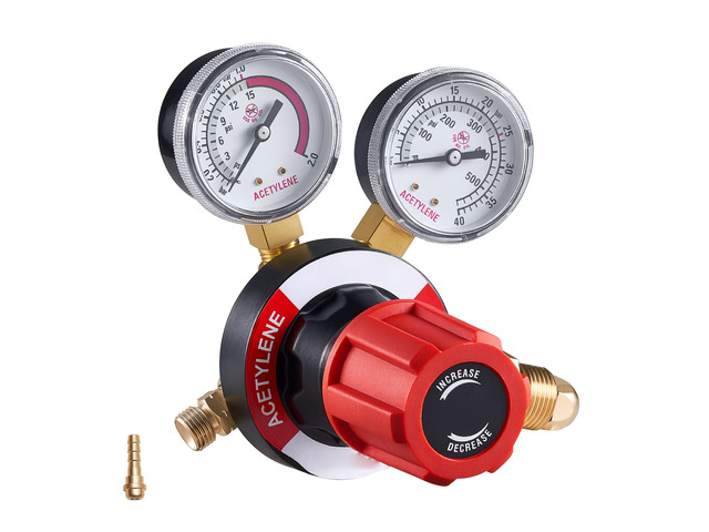 VEVOR Acetylene Regulator, Precise Acetylene Regulator, 0-500PSI Welding Gas Gauge with CGA-510 Inlet Connection & 9/16'-18 LH Outlet Connection,...