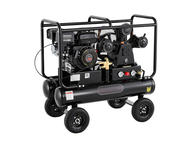 VEVOR 9 Gallon Twin-Tank Gas Powered Air Compressor, 7HP 6.2CFM at 90PSI Gas-Driven Air Compression System with Three-Cylinder Piston Pump, 115 PSI...