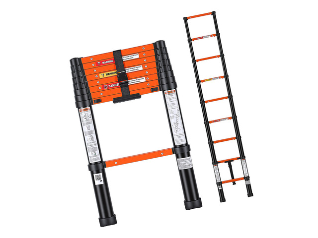VEVOR Telescoping Ladder, 8.5 ft Extension Ladder One-Button Retraction, Heavy-Duty 330 lbs Capacity, for Home Repairs, Painting, Window Cleaning...