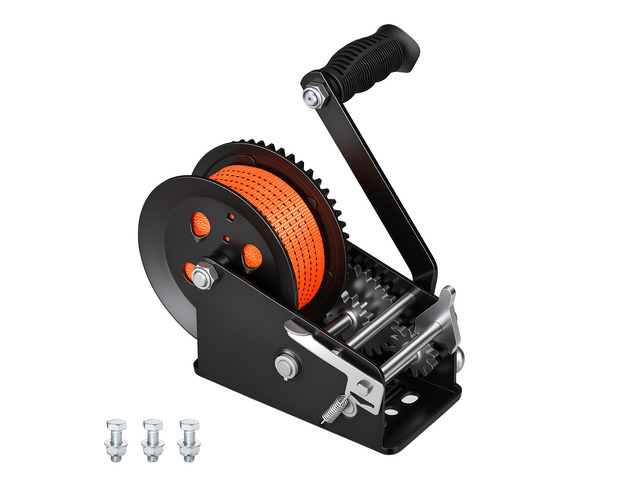 VEVOR Boat Winch, 3500 lbs Hand Winch, Heavy Duty Manual Rope Crank with 20ft Orange Polyester Strap, Portable Two-Way Ratchet, 2 Speed Switchable,...