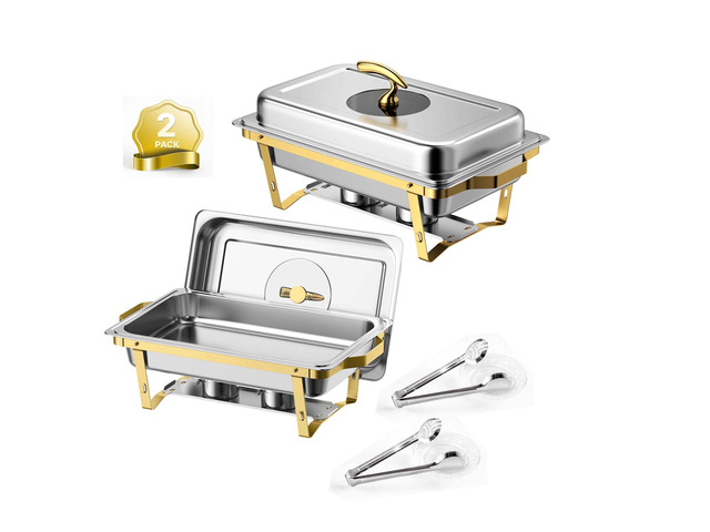 VEVOR 2 Packs Chafing Dishes for Buffet Set, 9QT Stainless Steel Chafer, for Banquet Party Wedding, Rectangle Buffet Server Warmer, 1 Full & 2...