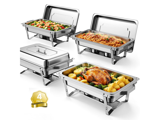 VEVOR 4 Packs Chafing Dishes for Buffet Set, 9QT Stainless Steel Chafer, for Banquet Party Wedding, Rectangle Buffet Server and Warmer, with 4 Full...