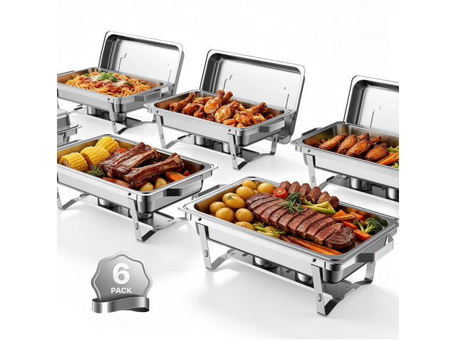 VEVOR 6 Packs Chafing Dishes for Buffet Set, 9QT Stainless Steel Chafer, for Banquet Party Wedding, Rectangle Buffet Server and Warmer, with 6 Full...