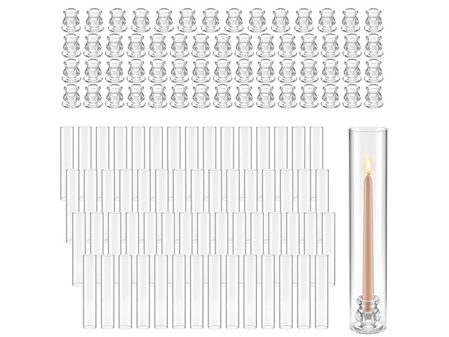 VEVOR Hurricane Candle Holders Set of 60, 2.56 x 13.78 in Tall Clear Glass Cylinder Candleholder Sleeve, High Borosilicate Glass, Wind Protection...