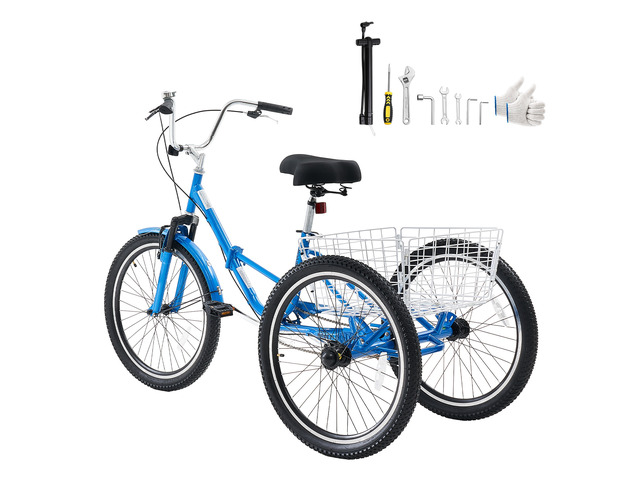 VEVOR Folding Adult Tricycle 24 inch 3 Wheel Foldable Trikes for Adult, Cruiser Bike with Cargo Basket, Adjustable Seat, and Double-Wall Wheel...