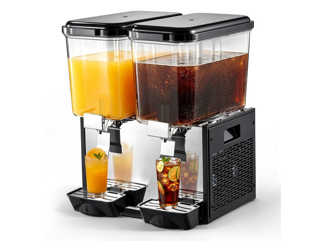 VEVOR Commercial Beverage Dispenser 2 Tanks 18 L / 19 QT Per Tank, Stainless Steel Juice Dispenser, Ice Tea Drink Machine with 45 to 54 Cooling...