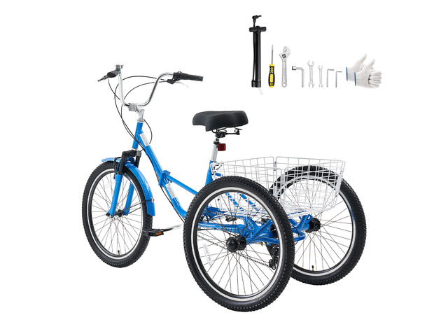 VEVOR Folding Adult Tricycle 24 inch 7 Speed Foldable Trikes for Adult, 3 Wheel Cruiser Bike w/ Cargo Basket, Adjustable Seat, Double-Wall Wheel...