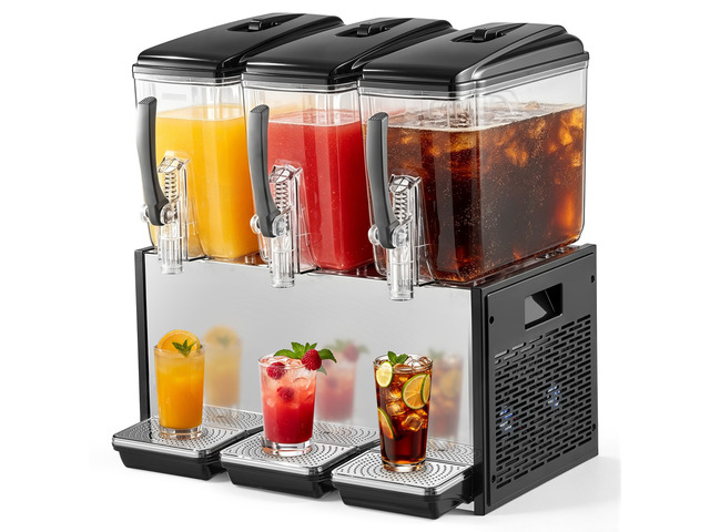VEVOR Commercial Beverage Dispenser 3 Tanks 12 L / 12.7 QT Per Tank, Stainless Steel Juice Dispenser, Ice Tea Drink Machine with 45 to 54 Cooling...