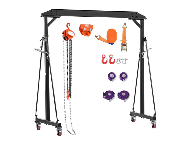 VEVOR Adjustable Gantry Crane, 2200 lbs Capacity, Portable Shop Lift Hoist with 95.7-142.9 in Height Adjustable, Manual Trolley, Hoist, Sling,...
