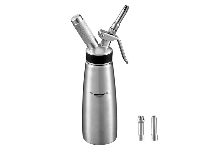 VEVOR Professional 304 Stainless Steel Whipped Cream Dispenser 500ml, Leak-Free Whipped Cream Maker, Whip Cream Canister with 3 Decorating Nozzles...