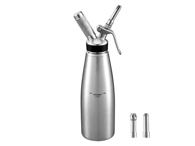 VEVOR Professional 304 Stainless Steel Whipped Cream Dispenser 1000ml, Leak-Free Whipped Cream Maker, Whip Cream Canister with 3 Decorating Nozzles...