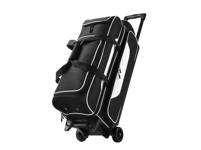 VEVOR 3 Ball Bowling Bag Double Roller Bag with Separate Shoe Compartment, for Bowling Shoes (Up To US Men Size 16), Rolling Ball Bag w/ Wheel,...