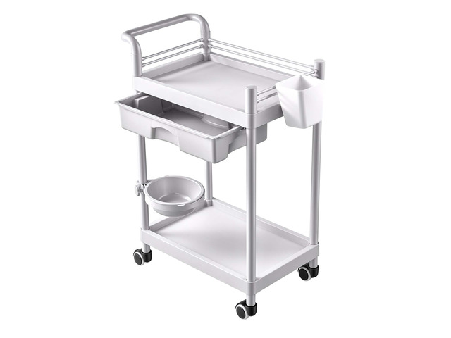 VEVOR Medical Cart Two-Tier Medical Trolley Cart with Drawer 110.23 lbs, for Clinic, Hospital, Beauty Salon, Lab, with Storage Bin and Waste Tray,...
