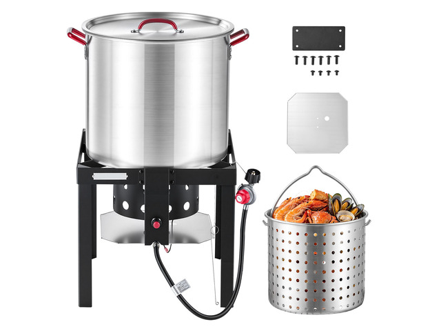 VEVOR 60 Qt Seafood Boiling Kit with Strainer, Aluminum Crawfish Boiler, Outdoor Backyard Cooking for Crab, Shrimp, Lobster, Soup, Deep Fryer...