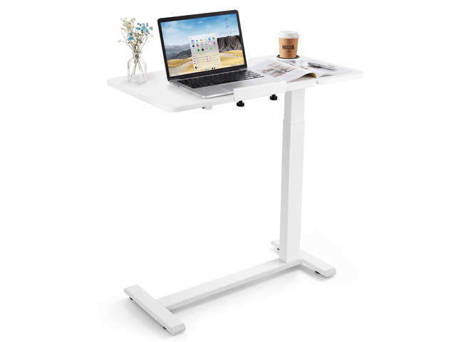 VEVOR Overbed Table 31.5'W x 15.7'D Mobile Bedside Table with Wheels White, for Home Office Bed Couch, Height Adjustable Rolling Laptop Desk,...