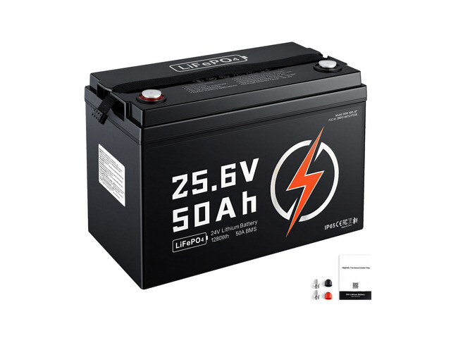 VEVOR 24V 50Ah LiFePO4 Lithium Battery 4000+ Cycles 50A BMS with Bluetooth, 1280Wh Lithium Battery with Low Temperature Protection, Supports 8P2S...