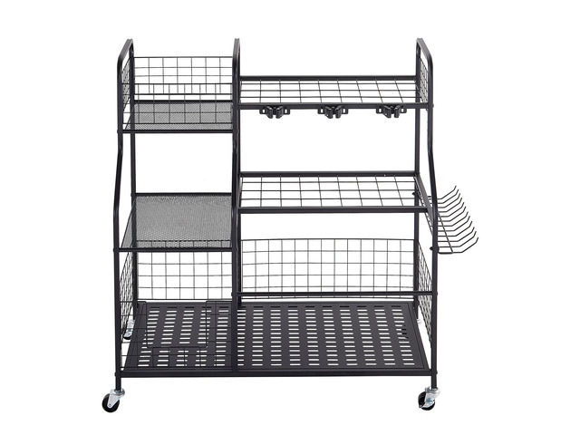 VEVOR Garden Tool Organizer with Wheels, Large Metal Garage Storage Rack, for Rakes/Shovels/Brooms, Yard Utility Tool Holder for Shed/Outdoor/Lawn...