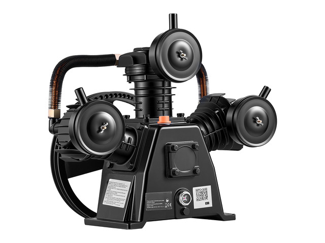VEVOR Air Compressor Pump Head, 4HP 11.3CFM, 3-Cylinder Oil Lubricated Air Compressor Pump Head, Single Stage Cast Iron Replacement Head with Max...