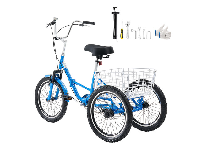 VEVOR Folding Adult Tricycle 20 inch 3 Wheel Foldable Trikes for Adult, Cruiser Bike with Cargo Basket, Adjustable Seat, and Double-Wall Wheel...