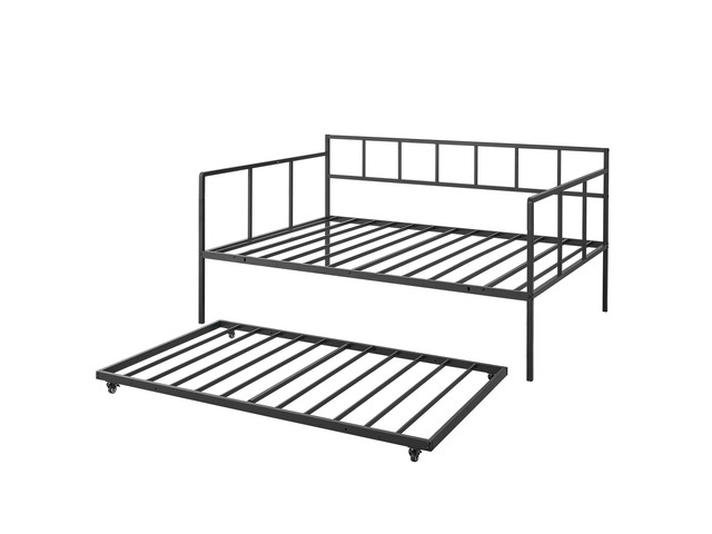 VEVOR Full Size Daybed with Pop Up Trundle Twin Size Metal Day Bed Frame, for Living Room Bedroom Guest Room, Sturdy Metal Design, Space Saving...