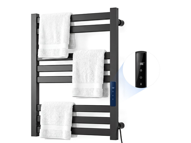 VEVOR Heated Towel Warmer Rack for Bathroom Electric Wall Mounted 8 Bars, Aluminum Alloy Towel Warmer, Overheat Protection, with Touch Screen,...