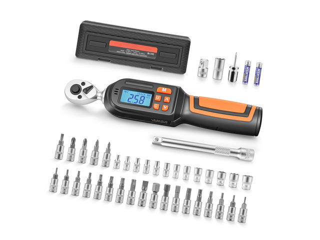 VEVOR Torque Wrench Set 1/4' Drive 42-Piece Digital Torque Wrench 4 Units, ±2% Accuracy, LCD Screen, with Buzzer and LED Indicator, with Sockets,...