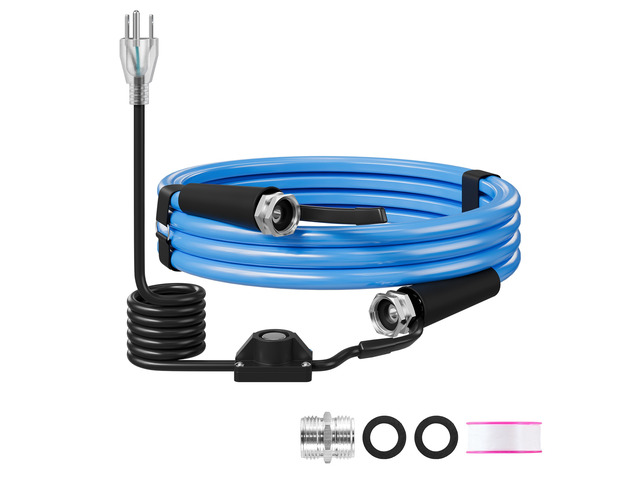 VEVOR 15FT Heated Water Hose for RV Antifreeze to -45°F Drinking Water Hose, 1/2' ID, Smooth Surface, Built-in Thermostat, Freeze & Leak-Proof,...