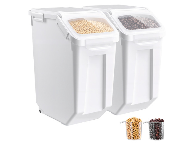 VEVOR Rice Storage Container 2 Pack 32 lbs/5.28 Gallons Dog Food Dispenser, for Kitchen Pantry, 20L x 2 Grain Cereal Flour Ingredient Storage Bin,...