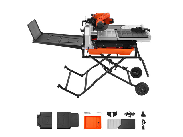 VEVOR Wet Tile Saw with Stand 10 Inch 65Mn Steel Blade Tile Cutter Wet Saw, for Cutting Tiles and Stones, 0-45° Adjustable Bevel Cut, 15-Amp, 4500...