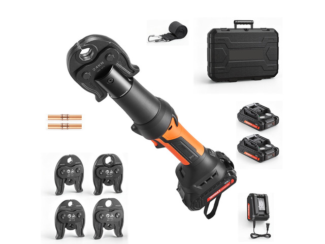 VEVOR 18V Press Tool with 4 Jaws for 1/2' 3/4' VUS Copper & VPF PEX Pipes, 24KN Compact Pipe Crimping Tool Kit, Compatible with ProPress & PureFlow...