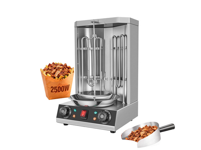 VEVOR Countertop Vertical Rotating Oven 15 lbs Rotisserie Shawarma Machine, Stainless Steel Body 2500W Grill Roaster, Dual-Zone Temp Control, Drip...
