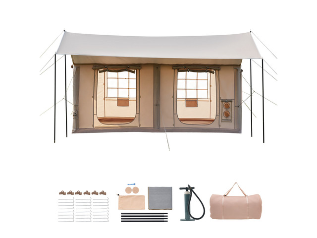 VEVOR Inflatable Tent for Camping 5-8 Person Blow Up Tent with Pump Beige, for Family Outdoor Glamping, Waterproof 420D Oxford, Easy Setup Air...