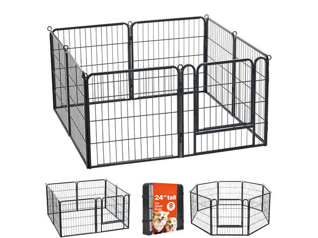 VEVOR Dog Playpen 24 Inch 8 Panels Foldable Metal Exercise Pen Pet Fence, Indoor/Outdoor Heavy Duty Puppy Crate Kennel with Door for Dogs, Cats or...
