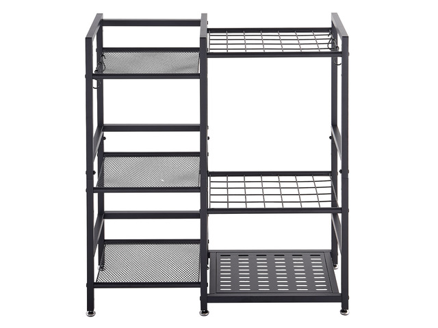 VEVOR Garden Tool Organizer with Guard Rail, 3-Tier Metal Storage Rack, for Rakes/Shovels/Brooms, Yard Utility Holder for Garage/Shed/Outdoor/Lawn...