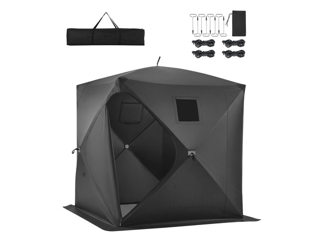 VEVOR Pop Up Ice Fishing Tent 3-4 Person 90 x 90 x 77 in Portable Shelter, for Winter Fishing, 58 sq ft Area, 300D Oxford Fabric Hub-Style Shanty,...