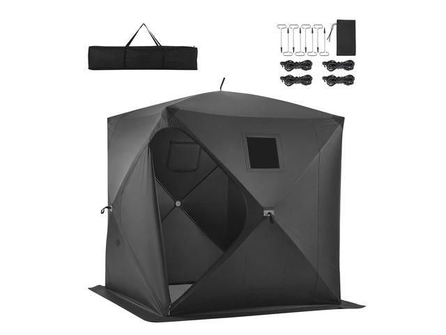 VEVOR Pop Up Ice Fishing Tent 1-2 Person 59 x 59 x 65 in Portable Shelter, for Winter Fishing, 24 sq ft Area, 300D Oxford Fabric Hub-Style Shanty,...