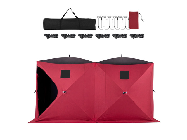 VEVOR Pop Up Ice Fishing Tent 6-8 Person 142 x 71 x 79 in Portable Shelter, for Winter Fishing, 67 sq ft Area, 300D Oxford Fabric Hub-Style Shanty,...